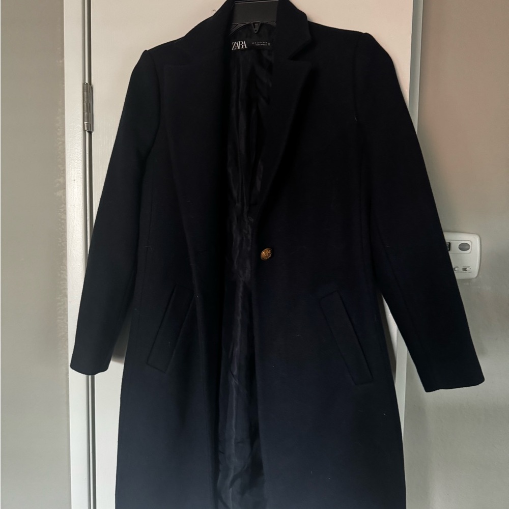 Zara Women's Elegant Navy Blue Peacoat